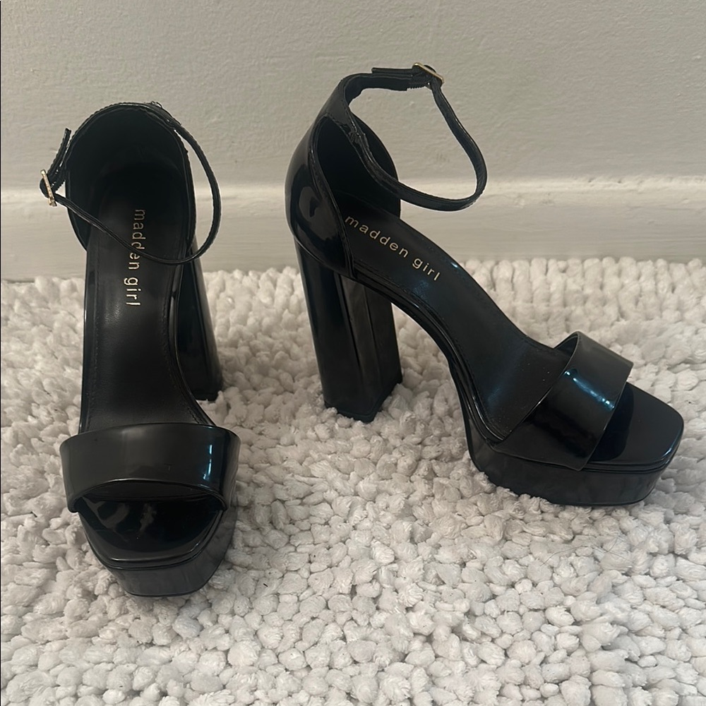Madden Girl Shiny Black Platform Heels